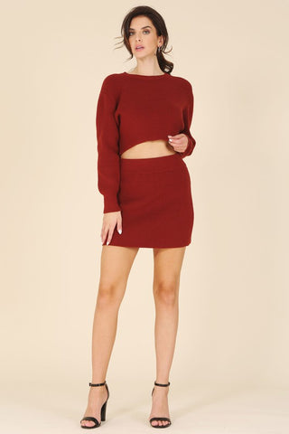 Peek-a-boo Ribbed knit crop top and skirt set